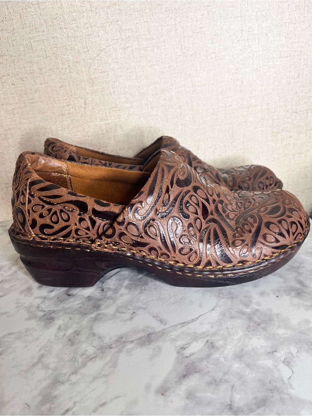 b.o.c. Brown Laser-Cut Leather Clogs